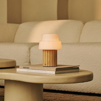 Lio Light Brown Rechargeable Table Lamp | Cordless, 3 Light Modes & Glass Lampshade