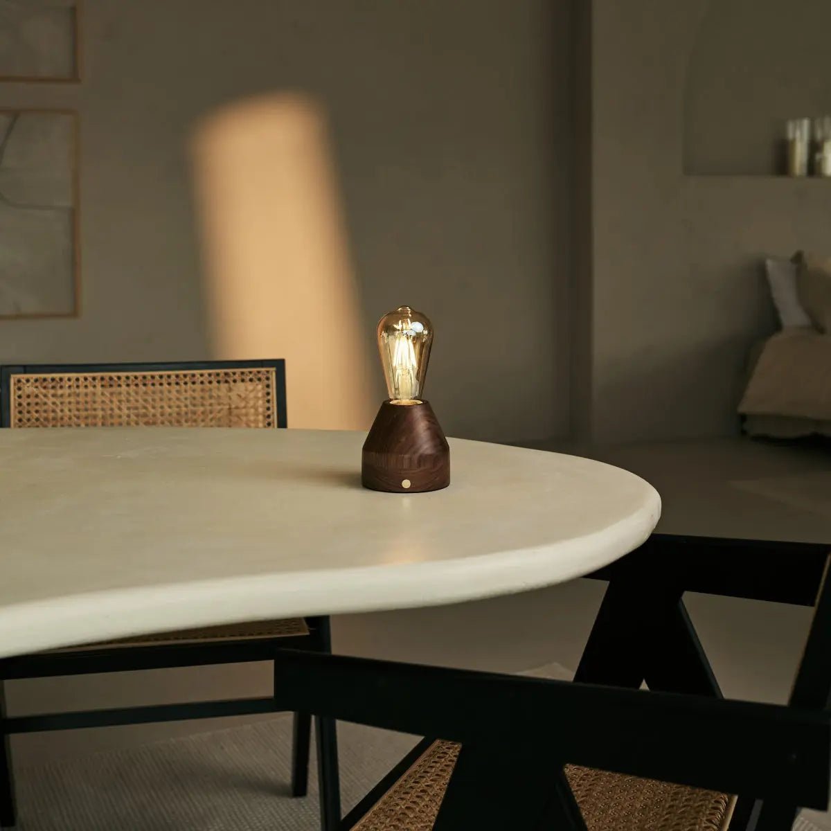 Zavi Walnut Rechargeable Table Lamp | LED, Cordless & 80-Hour Battery Life