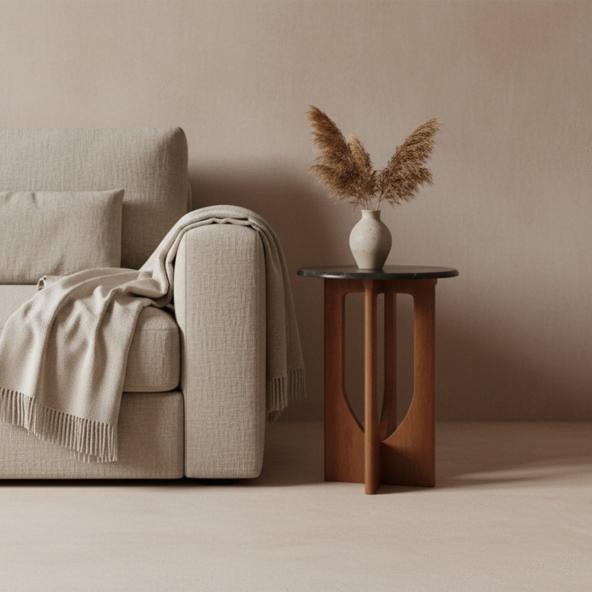 Black Marble Side Table – Mango Wood Base, Modern Accent