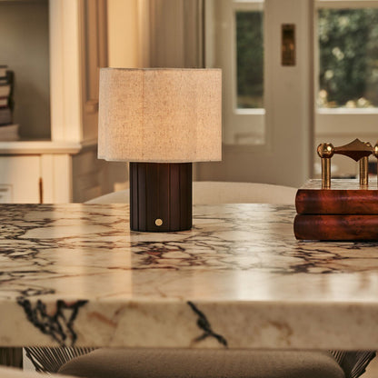 Bianca Dark Brown Rechargeable Table Lamp | Stylish, Functional & Linen Blend