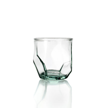 Recycled Glass Origami Water Glass – Modern Faceted Cocktail Tumbler, Blue