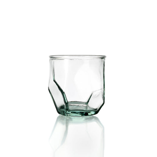 Recycled Glass Origami Water Glass – Modern Faceted Cocktail Tumbler, Blue