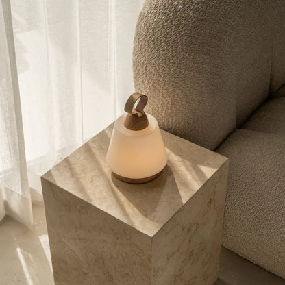 Rechargeable Table Lamp - Brown Wood & Leather, Dimmable
