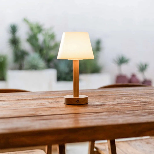 Zoë Light Brown Wooden Rechargeable Table Lamp | Dimmable, USB-C & Up to 80 Hours of Battery Life