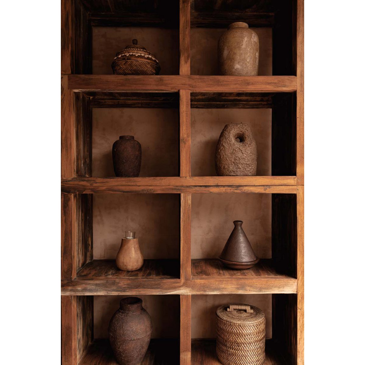 Terracotta Candle Holder - Modern Totem Style - Brown