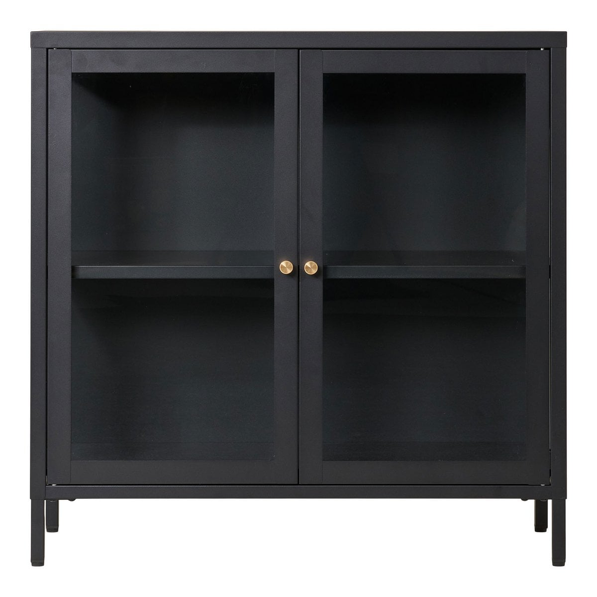 Steel and Glass Door Cabinet - Modern Black Sideboard