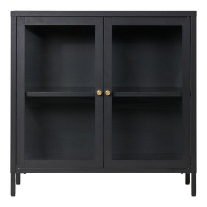 Steel and Glass Door Cabinet - Modern Black Sideboard