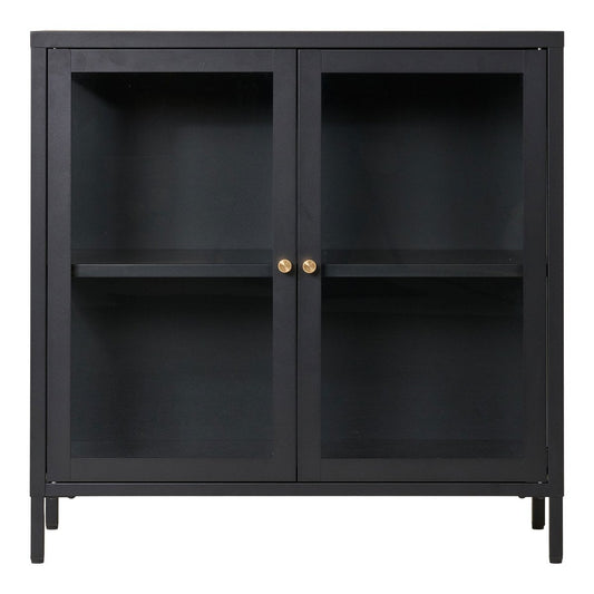 Steel and Glass Door Cabinet - Modern Black Sideboard