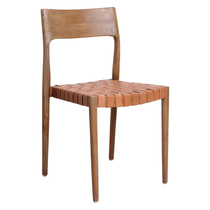 Freya teak dining room chair with leather - Natural