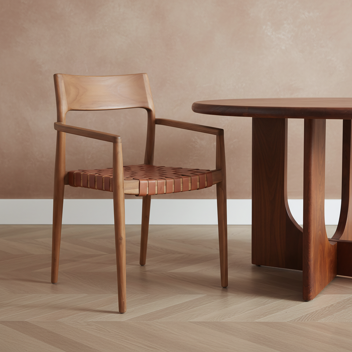 Freya dining room chair with armrest brown