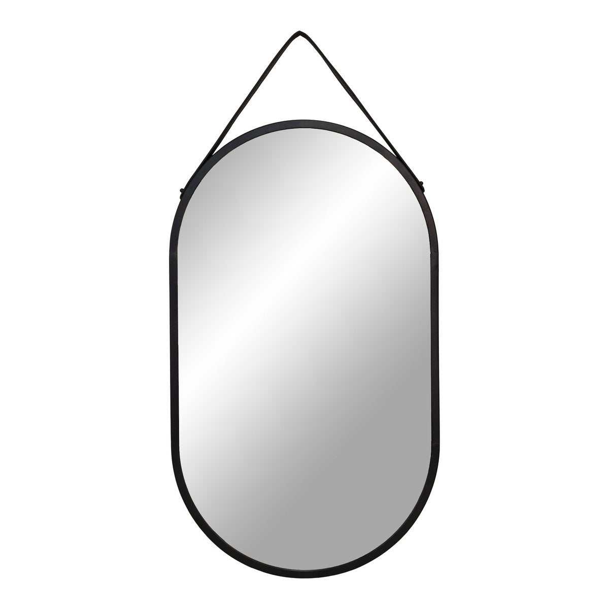Steel Wall Mirror with Leather Strap – Black Modern Mirror, 35x60 cm