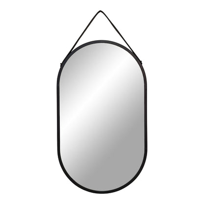 Steel Wall Mirror with Leather Strap – Black Modern Mirror, 35x60 cm