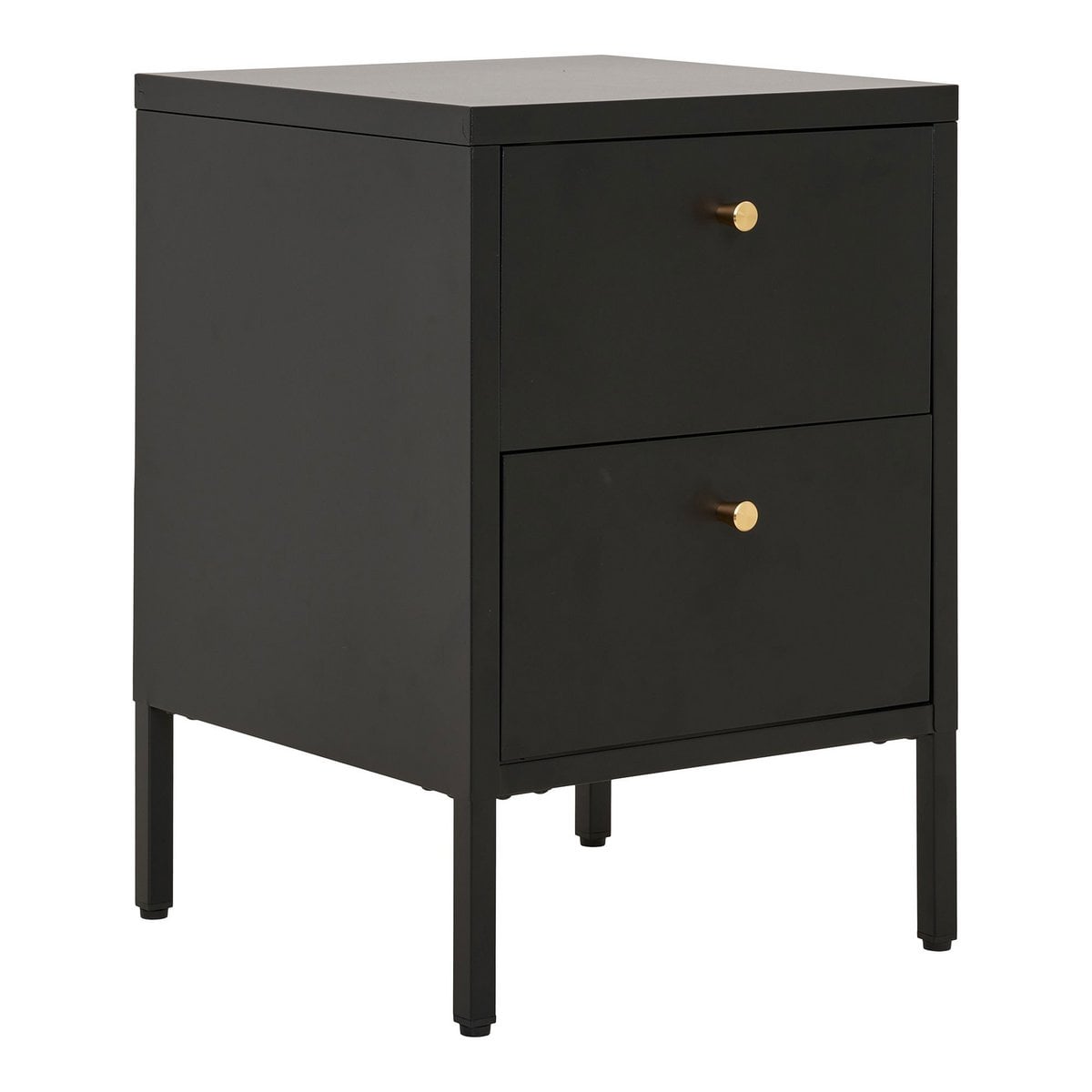 Black Steel Bedside Table - Modern Nightstand with 2 Drawers, 40x40cm
