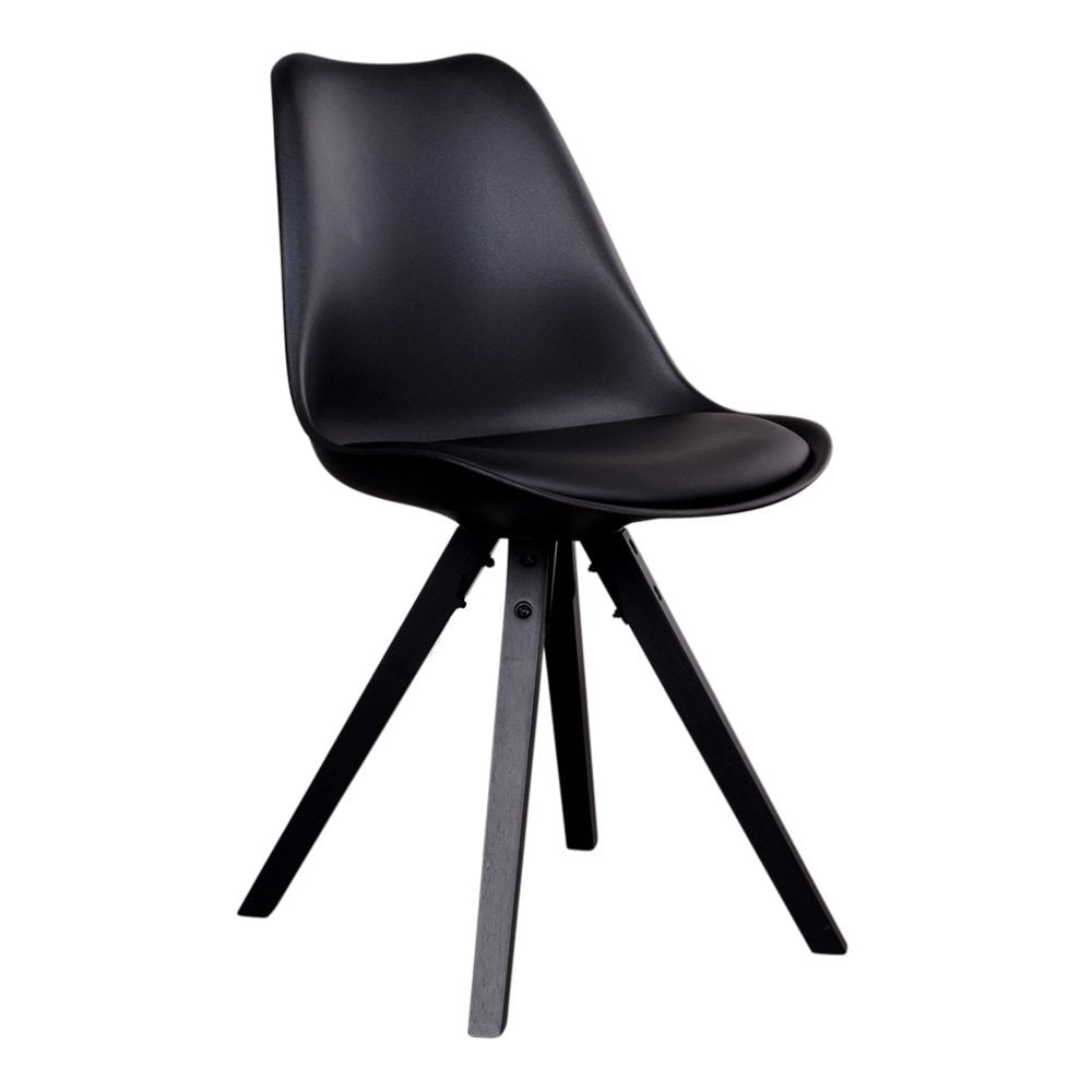 Bergen Dining Chair - PU Leather, Moulded Plastic, Rubberwood, Black - Set of 2