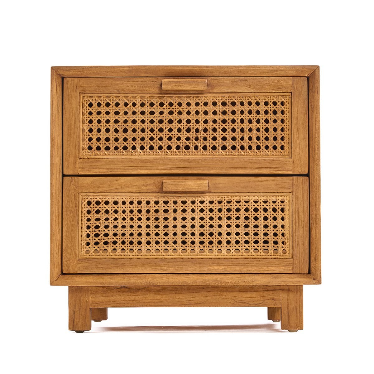 Rattan Nightstand Natural Teak – Woven Bedside Table with Drawers