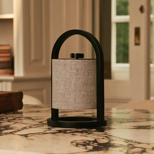 Wooden Rechargeable Table Lamp - Black & Grey Linen Blend, Cordless