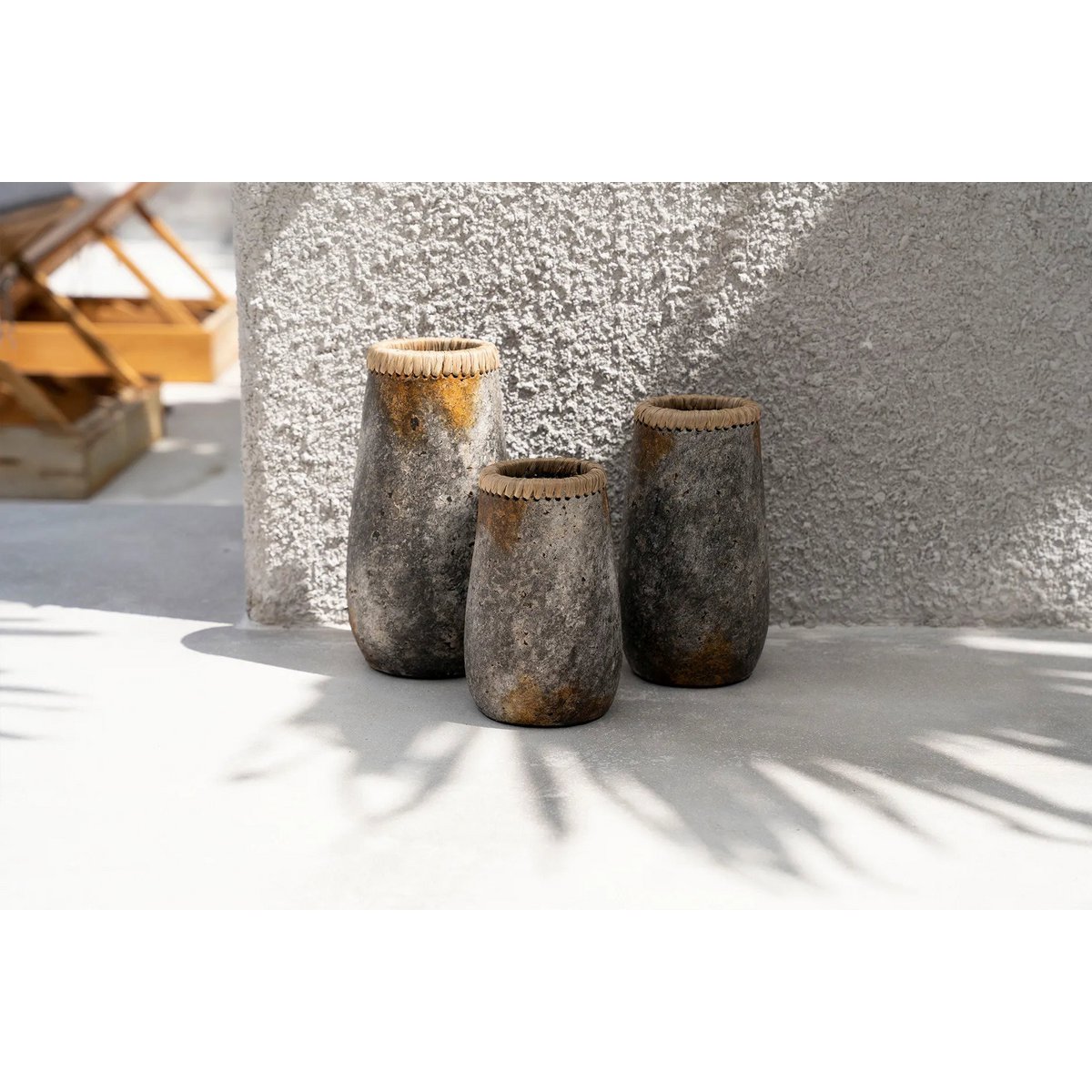 Terracotta Vase - Antique Grey Raffia Accent - Small