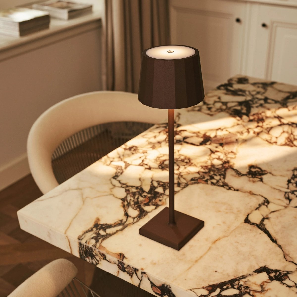 William Mocha Brown Rechargeable Table Lamp | Wireless Charging & 120-Hour Battery Life