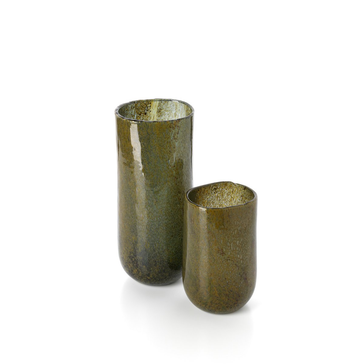 Green Glass Vase - Tall Olive Tone