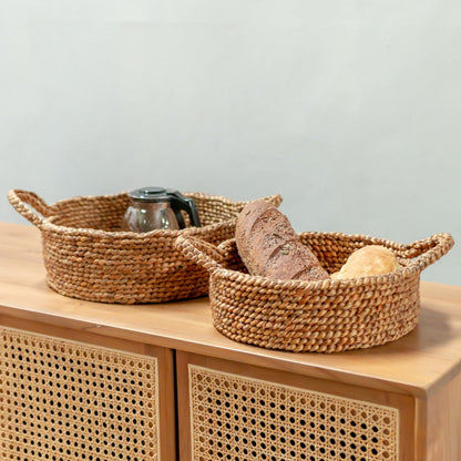 Water Hyacinth Bread Basket - Round Woven Basket, Decorative Storage