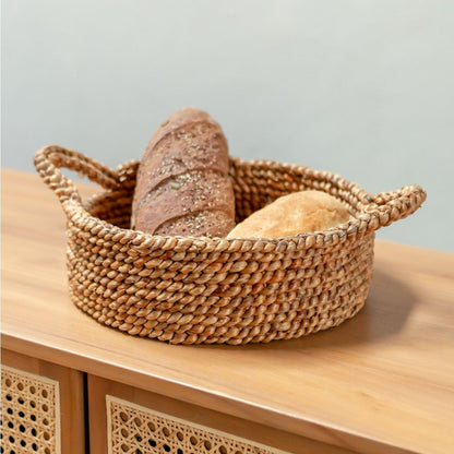 Water Hyacinth Bread Basket - Round Woven Basket, Decorative Storage