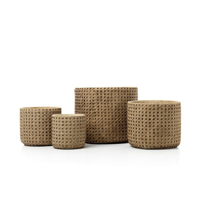 Rattan Concrete Planter - XL Natural Woven Garden Pot