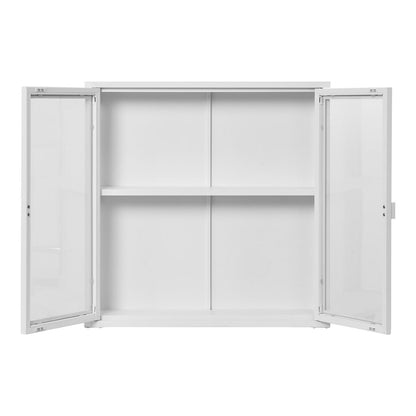 Steel Hanging Display Cabinet - White, Two Glass Doors