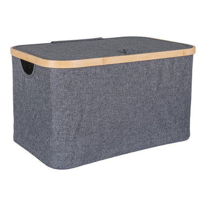 Bamboo Storage Basket - Dark Grey Polyester Box with Lid, 30x45x25 cm