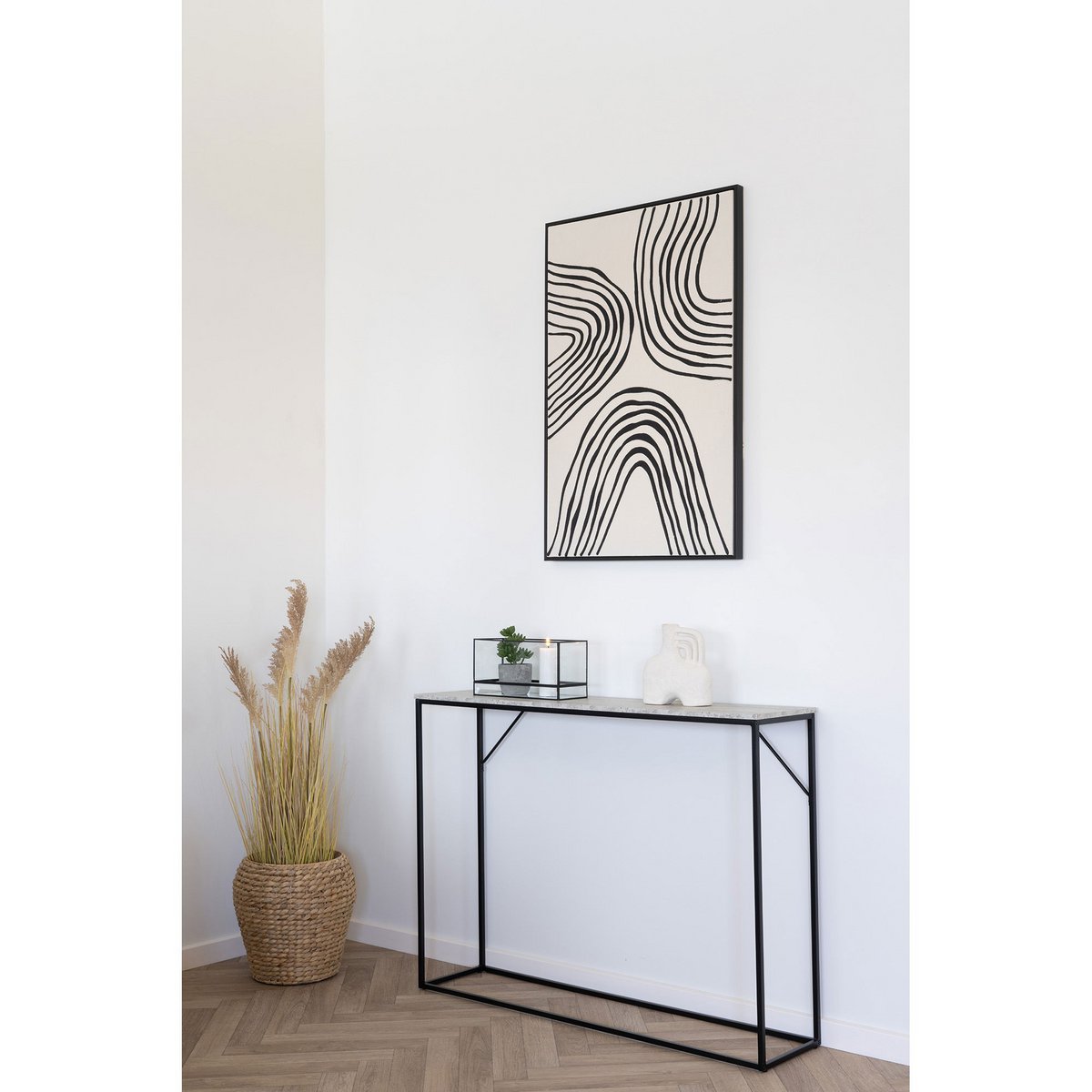 Hurricane Candle Holder - Black, Glass, Metal, 30x12x15cm