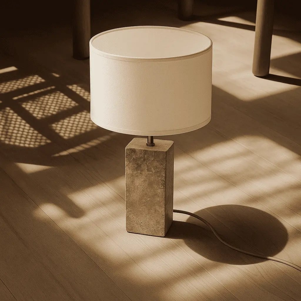 Rosie Travertinlampe | Baumwollschirm & Elegantes Design
