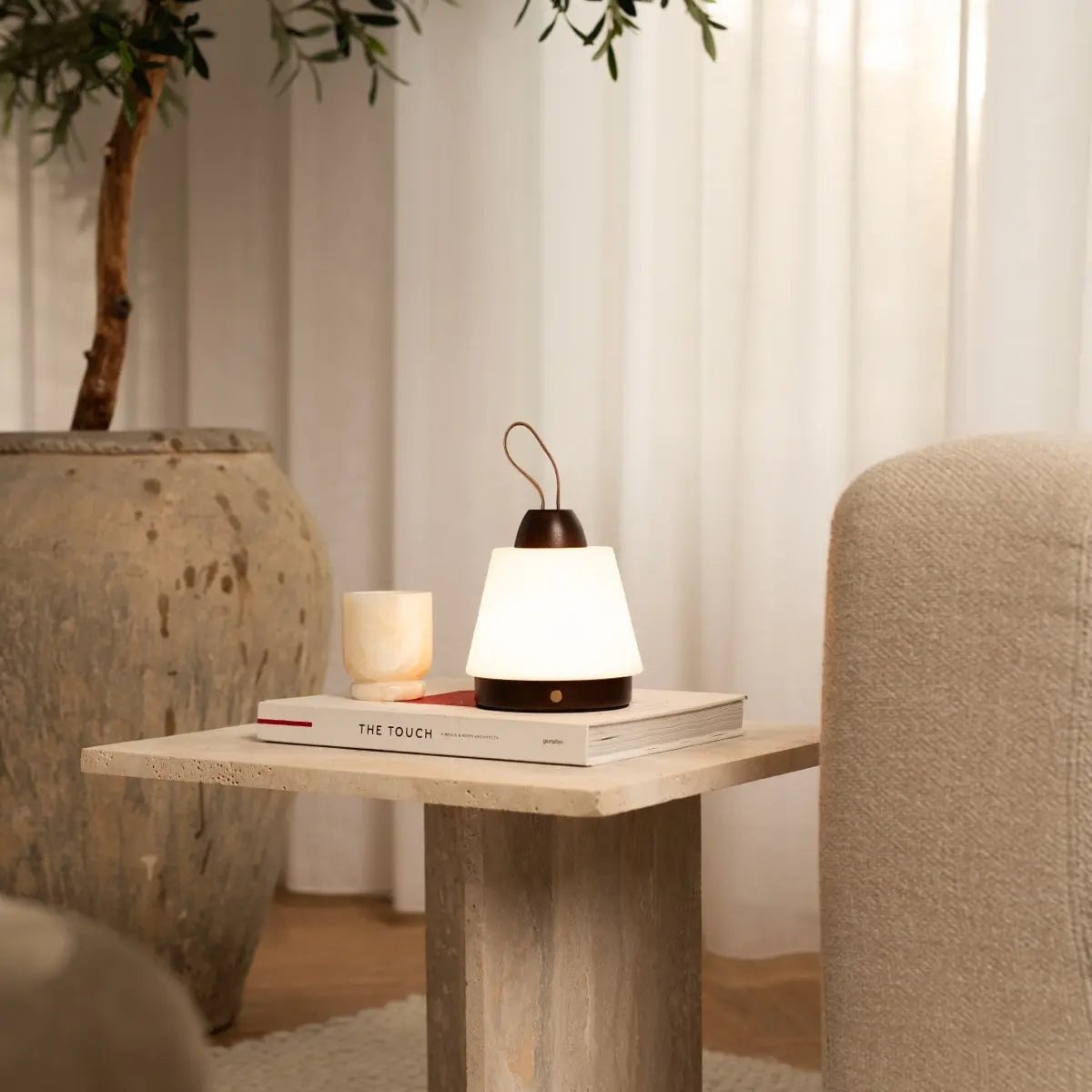 Dark Brown Rechargeable Table Lamp – Leather Strap & 3 Light Modes