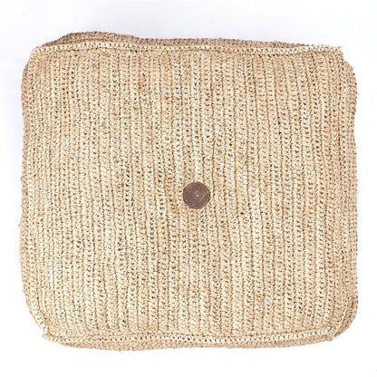 Raffia Pouf Beanbag - Hand Knitted Ottoman, Natural Fiber, Java