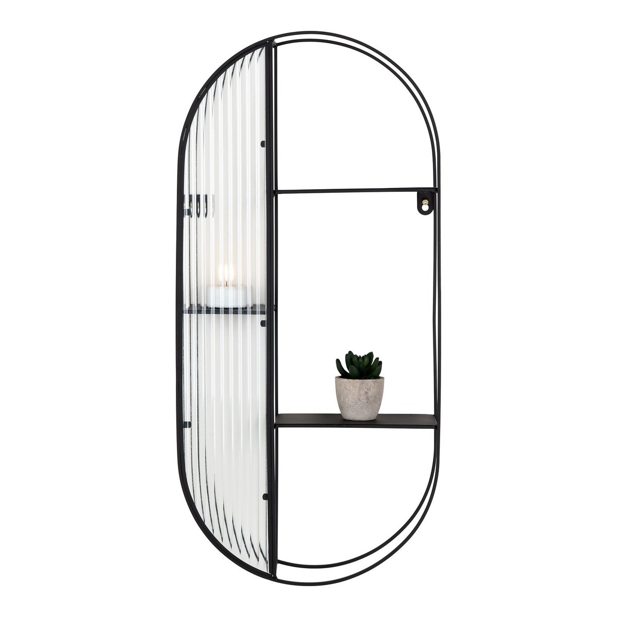 Glass Shelf Black Steel Frame - 3-Tier Newcastle - 32x11x68 cm