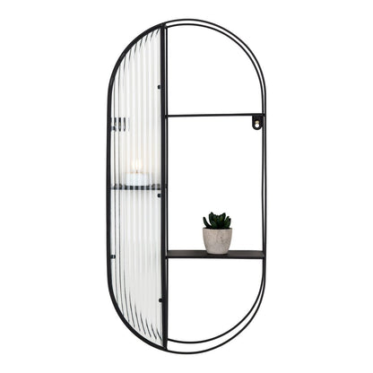 Glass Shelf Black Steel Frame - 3-Tier Newcastle - 32x11x68 cm