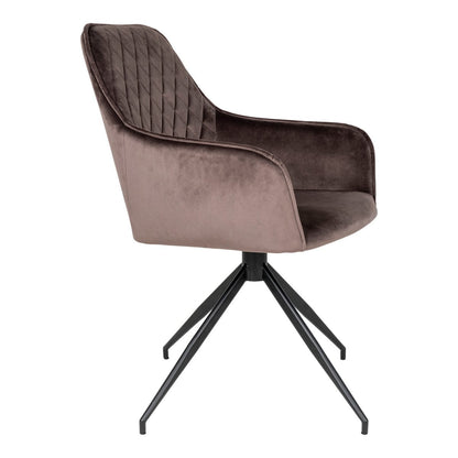 Chaise de salle à manger Harbo avec pivotement - Marron clair, Velours, Pieds en métal noir