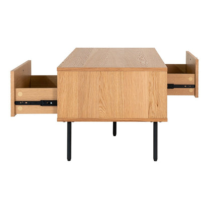 Kyoto Coffee Table - Coffee Table, oak veneer, black metal legs, 2 drawers, 50x100x45 cm