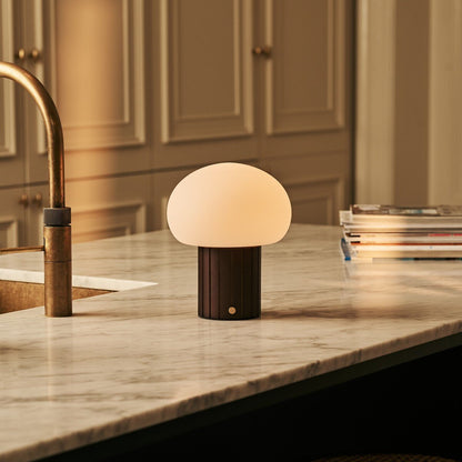Cordless Table Lamp - Dark Brown Rechargeable Lamp with Glass Shade