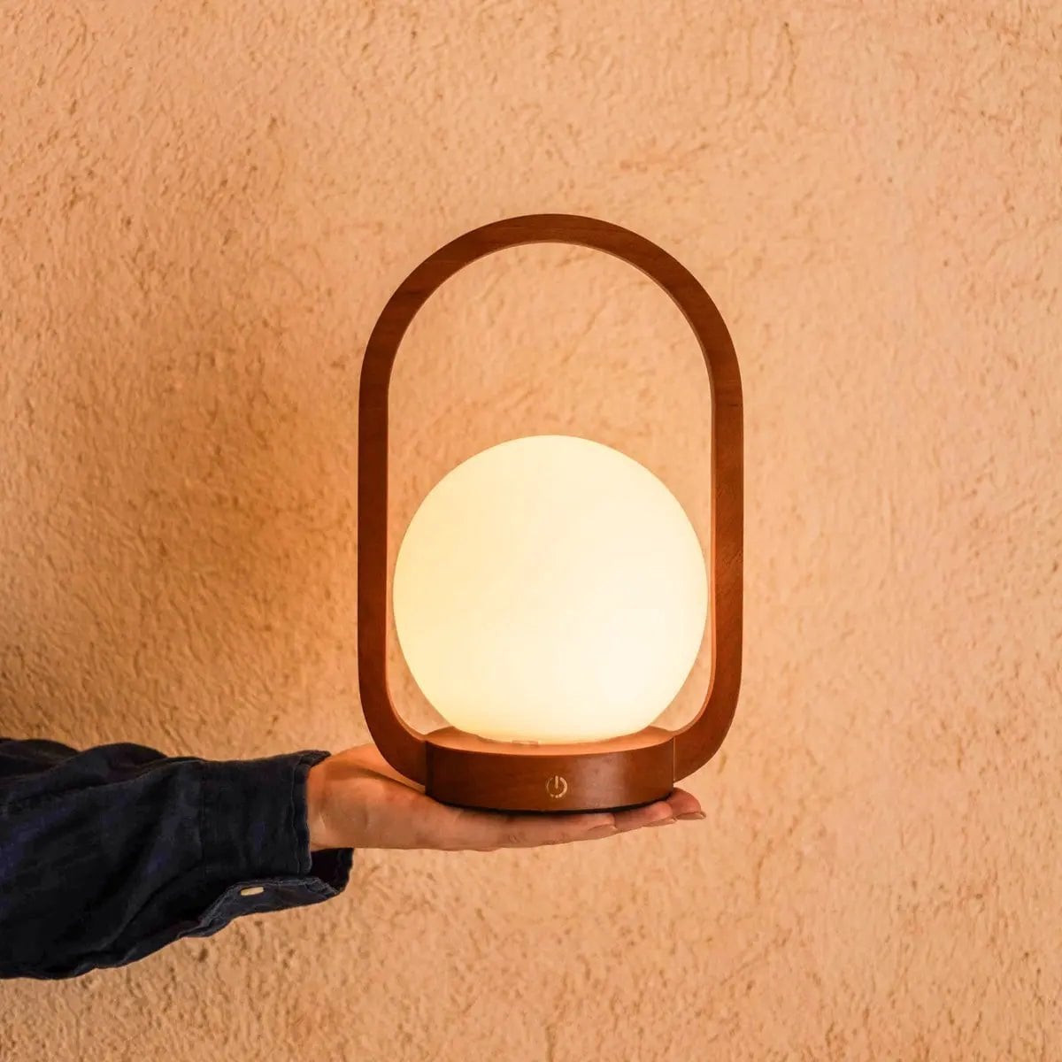 Wooden Cordless Table Lamp – Chestnut Brown, Rechargeable & Dimmable