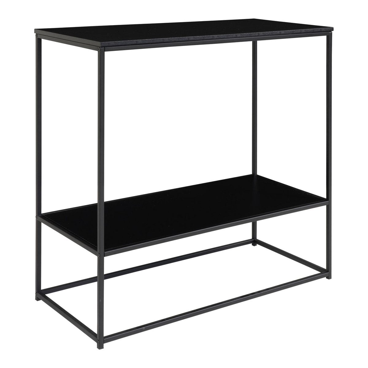 Black Console Table - Modern Design with Open Shelves