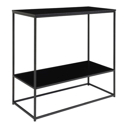 Black Console Table - Modern Design with Open Shelves