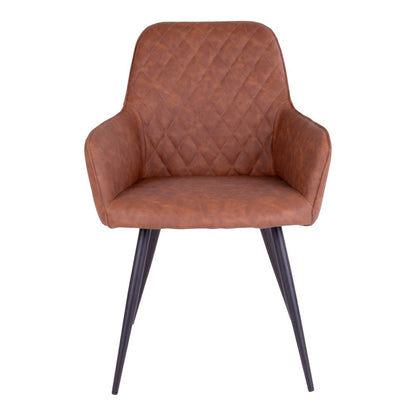 PU Leather Dining Chairs - Brown Steel Frame, Set of 2