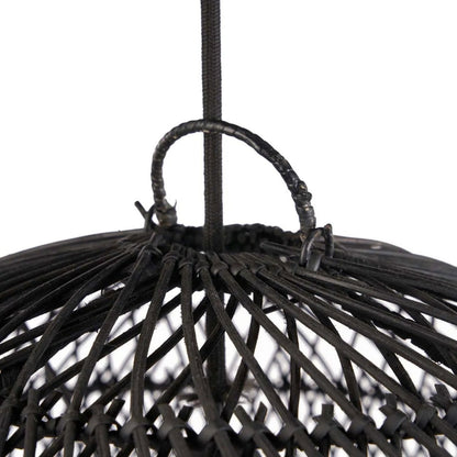Black Handwoven Rattan Pendant Light – Layered Glow For Dining Or Bedroom
