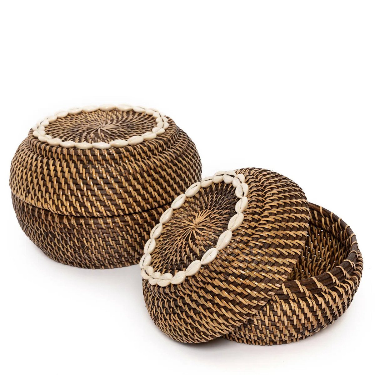 Medium Rattan Basket with Cowrie Shells for Storage