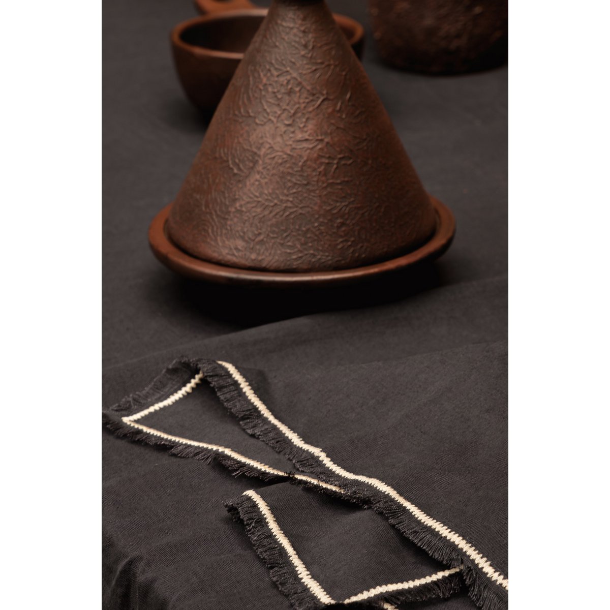 Linen Napkin - Black Natural Tuscany Napkin - 45x45