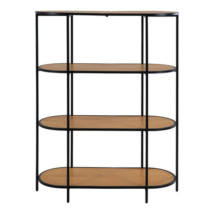 Shelving Unit Oak Look & Black - 4-Tier Modern Display Shelf, 85cm