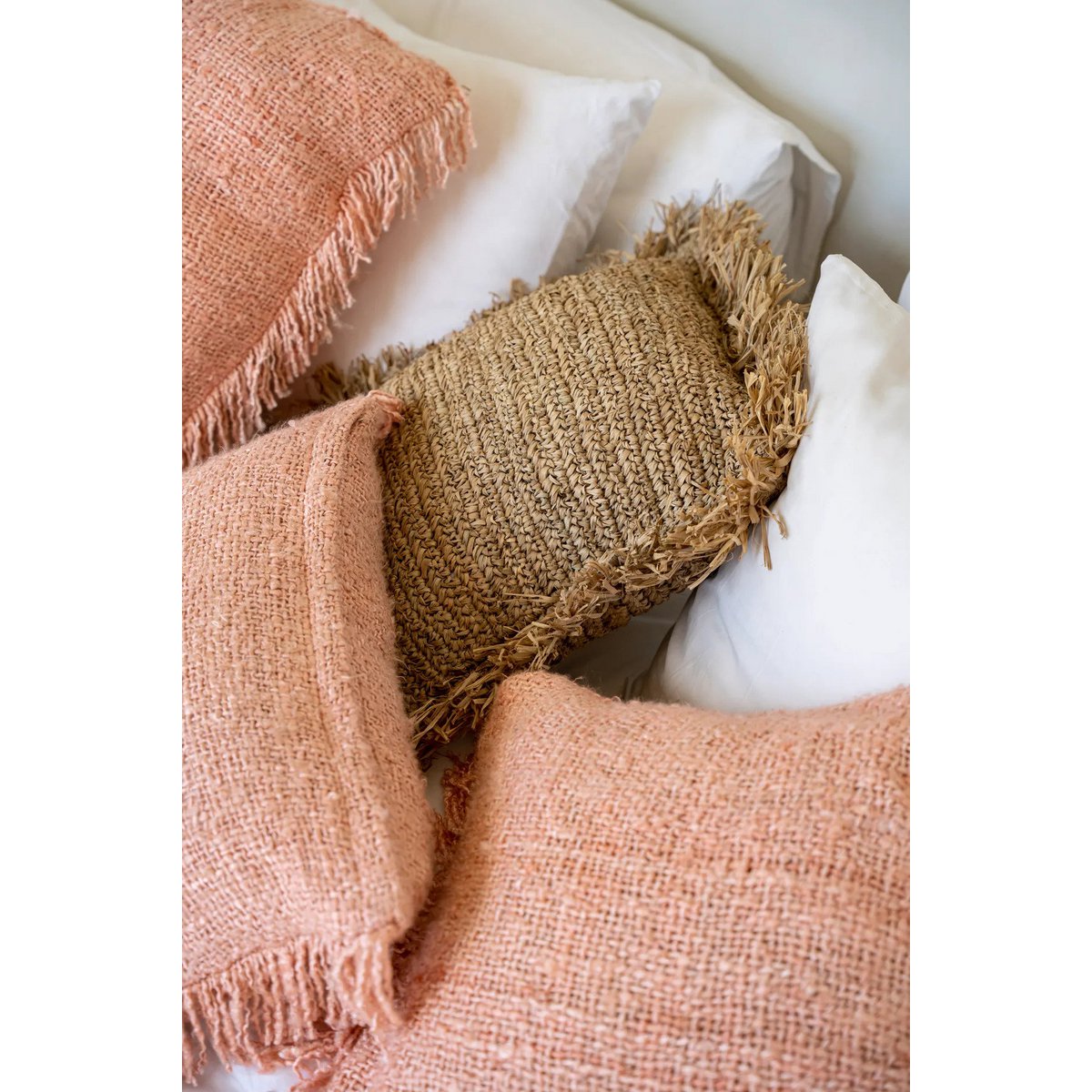 Cotton Cushion Cover - Salmon Pink Boho Pillow, 35x100 cm
