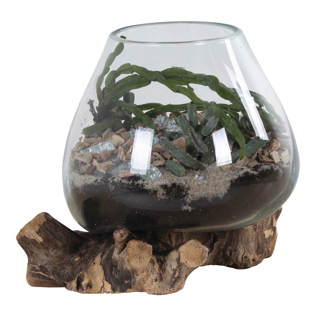 Teakwood Glass Decorative Bowl - Natural Waterdrop Design, 18x20 cm