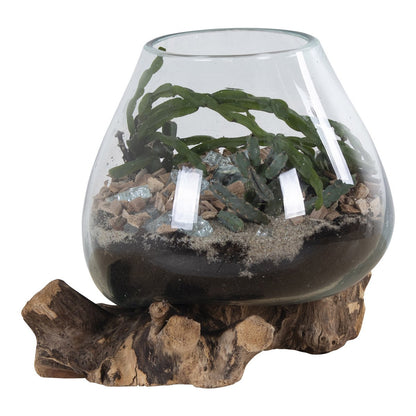 Teakwood Glass Decorative Bowl - Natural Waterdrop Design, 18x20 cm
