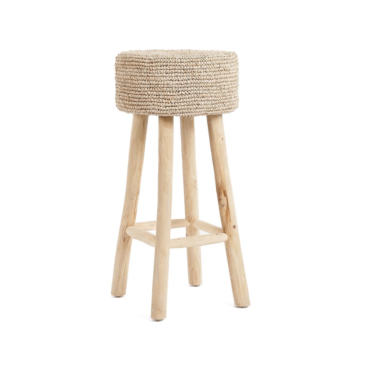 Raffia Bar Stool - Natural Teak & Woven Seat