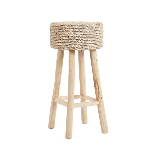 Σκαμπό Μπαρ Raffia - Natural Teak & Ψάθινο Κάθισμα